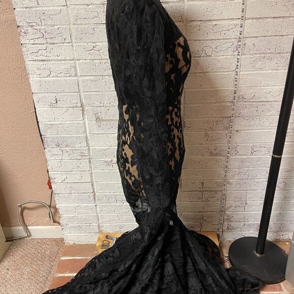 MILANO Black Lace Full Length Cocktail Formal Dress  8 #E1883 - Picture 6 of 15